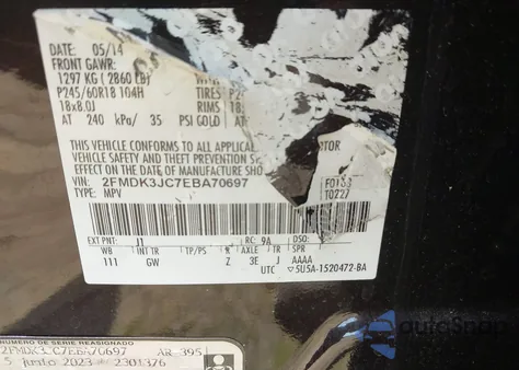 2014 Ford Edge Sel z USA, uszkodzony, nr VIN 2FMDK3JC7EBA70697